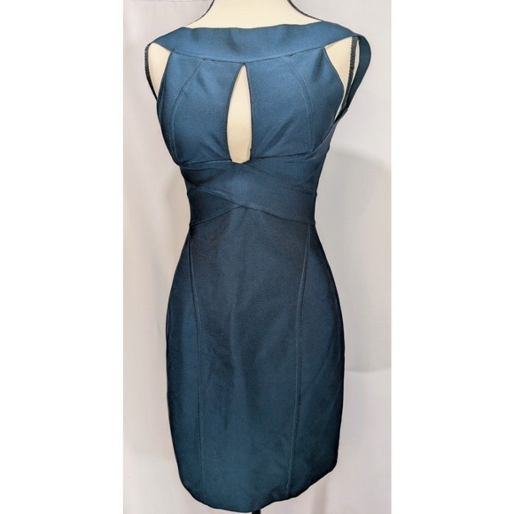 Herve L Leroux Bandage Bodycon Dress Teal Keyhole France‎ Size 42 US 4 6